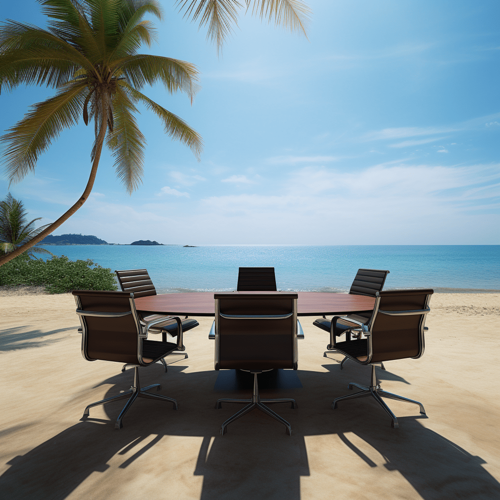 empty meeting table on Paradisiac beach