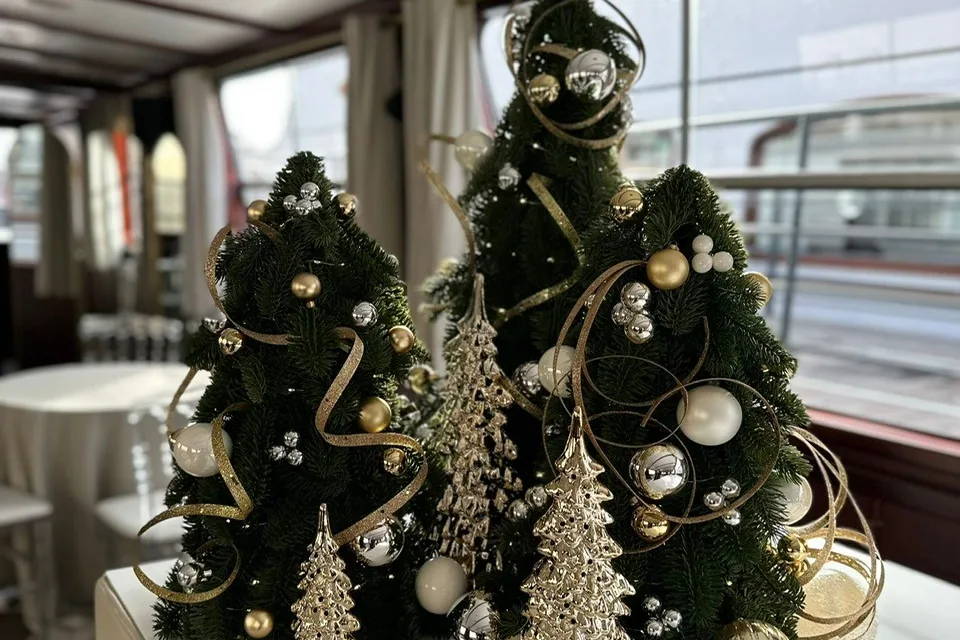 decor noel peniche sapins dores